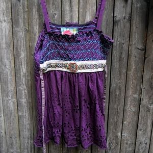 Free People Tribal Embroidered Purple Boho top xs